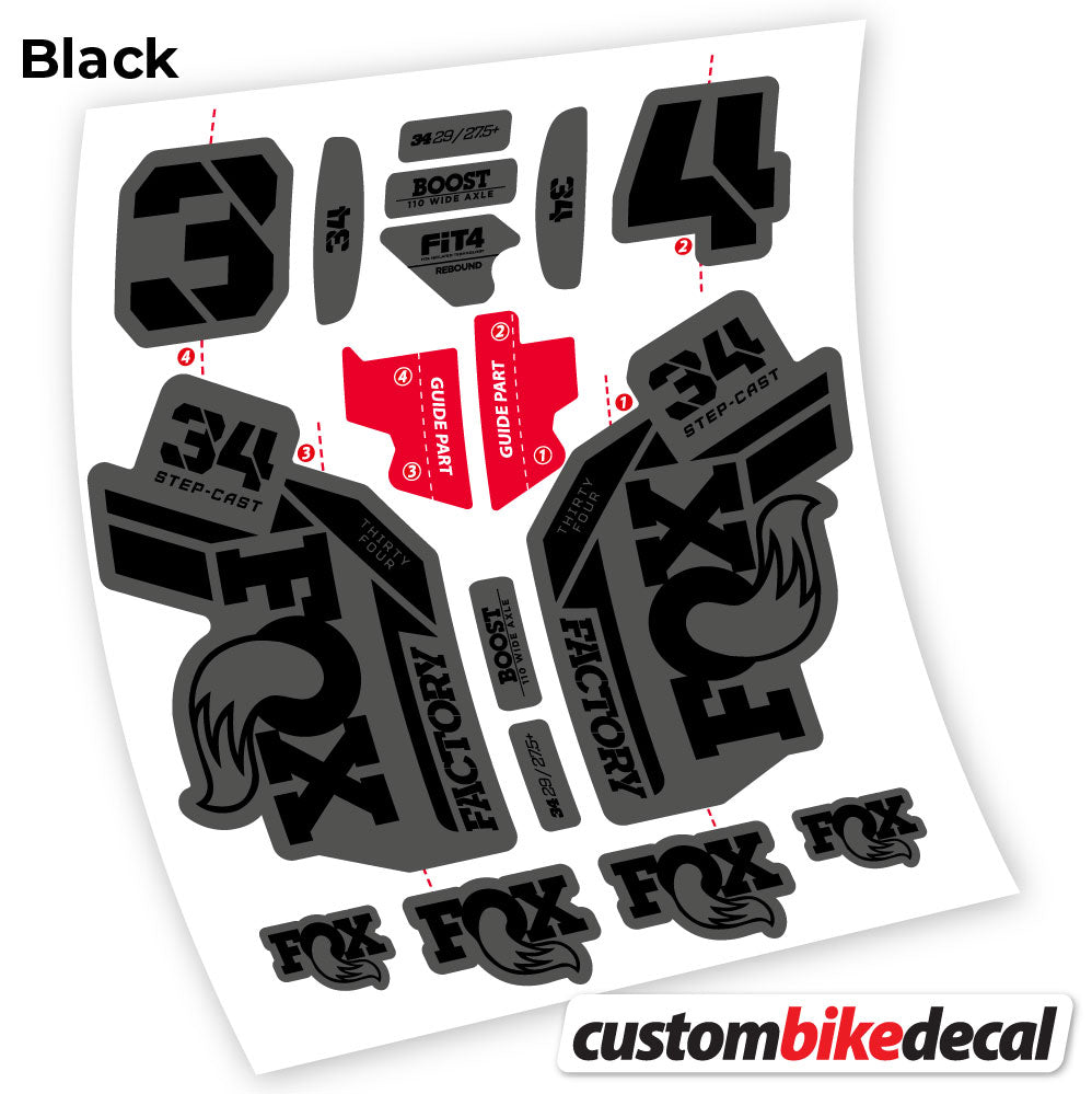 Matte Black+Gloss Black decal for Fox 34 SC Factory 2021 fork – bike sticker vinyl