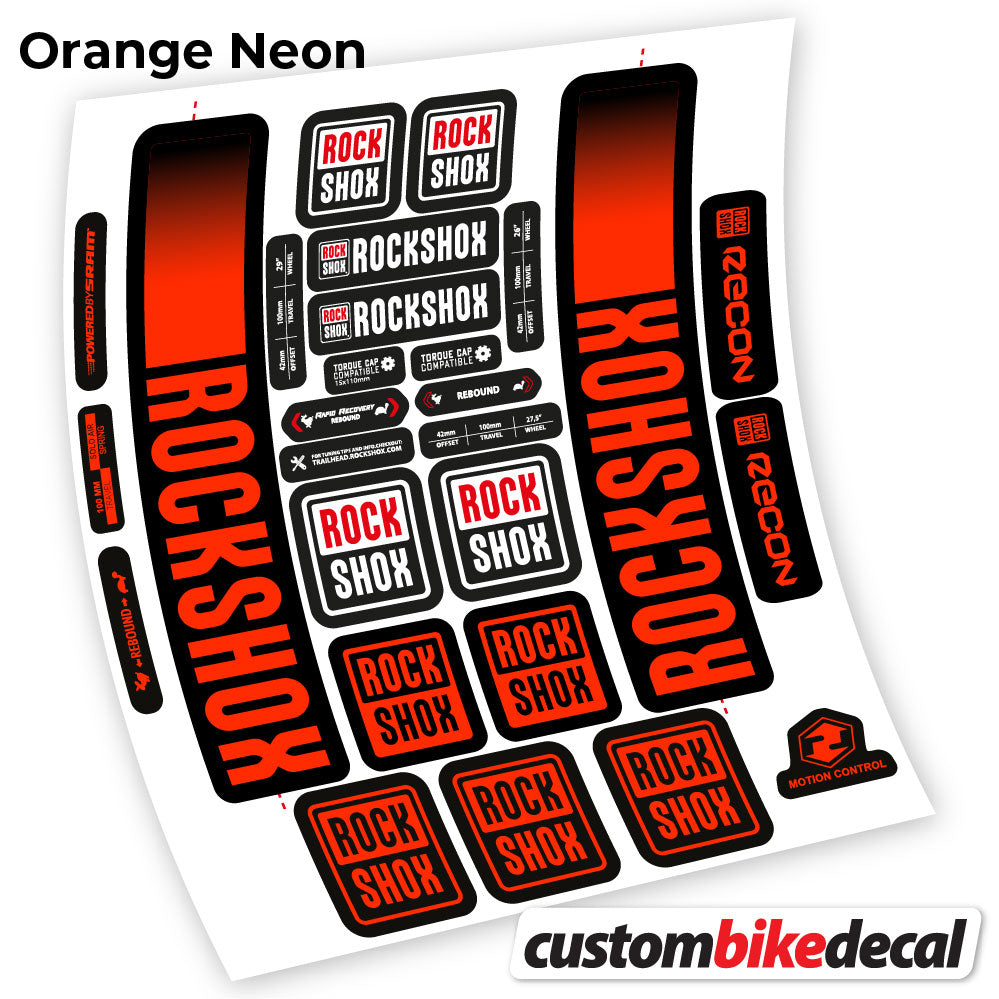 Orange Neon decal for Rock Shox Recon 2021 fork – bike sticker vinyl