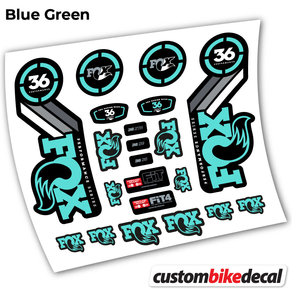 Blue Green decal for . Fox 36 Performance 2016 fork – bike sticker vinyl