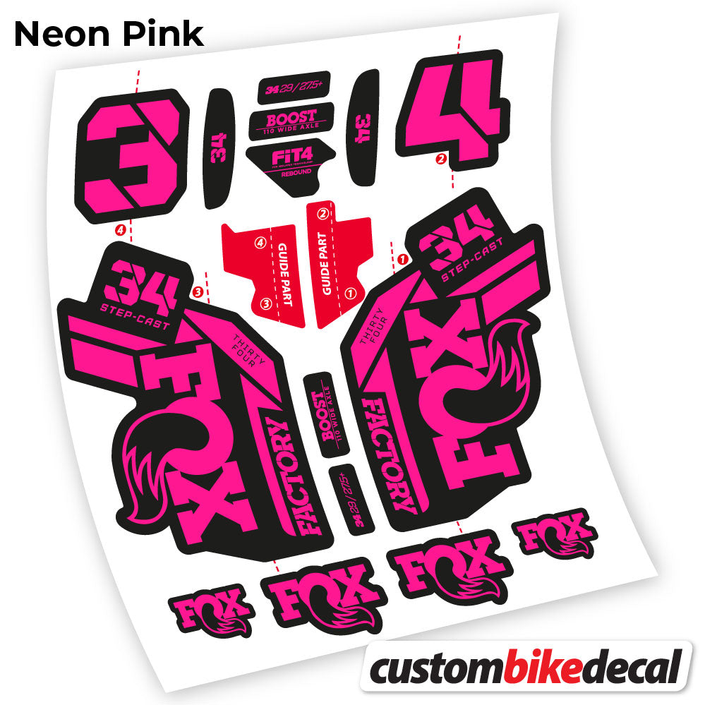 Neon Pink decal for Fox 34 SC Factory 2021 fork – bike sticker vinyl