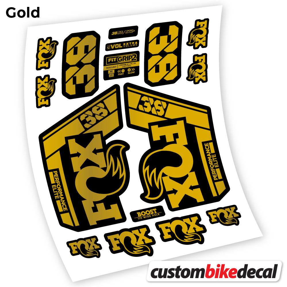 Gold decal for Fox 38 Performance Elite 2021 fork – bike sticker vinyl