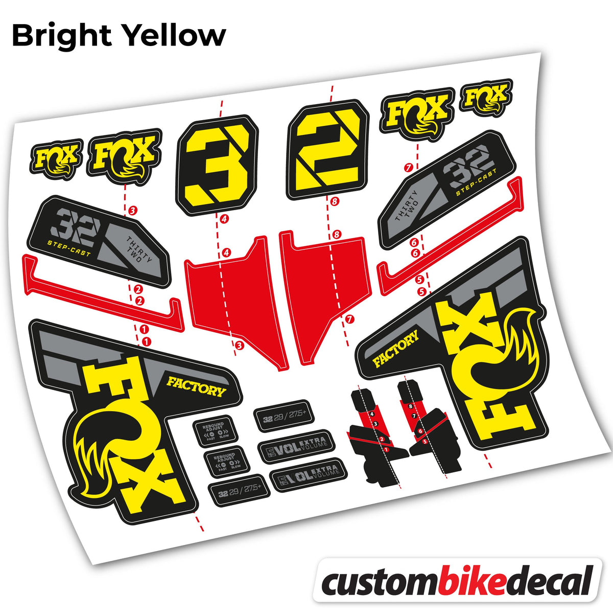 Yellow decal for FOX 32 Step Cast Factory Mk2 2021 2022 y 2023 fork – bike sticker vinyl