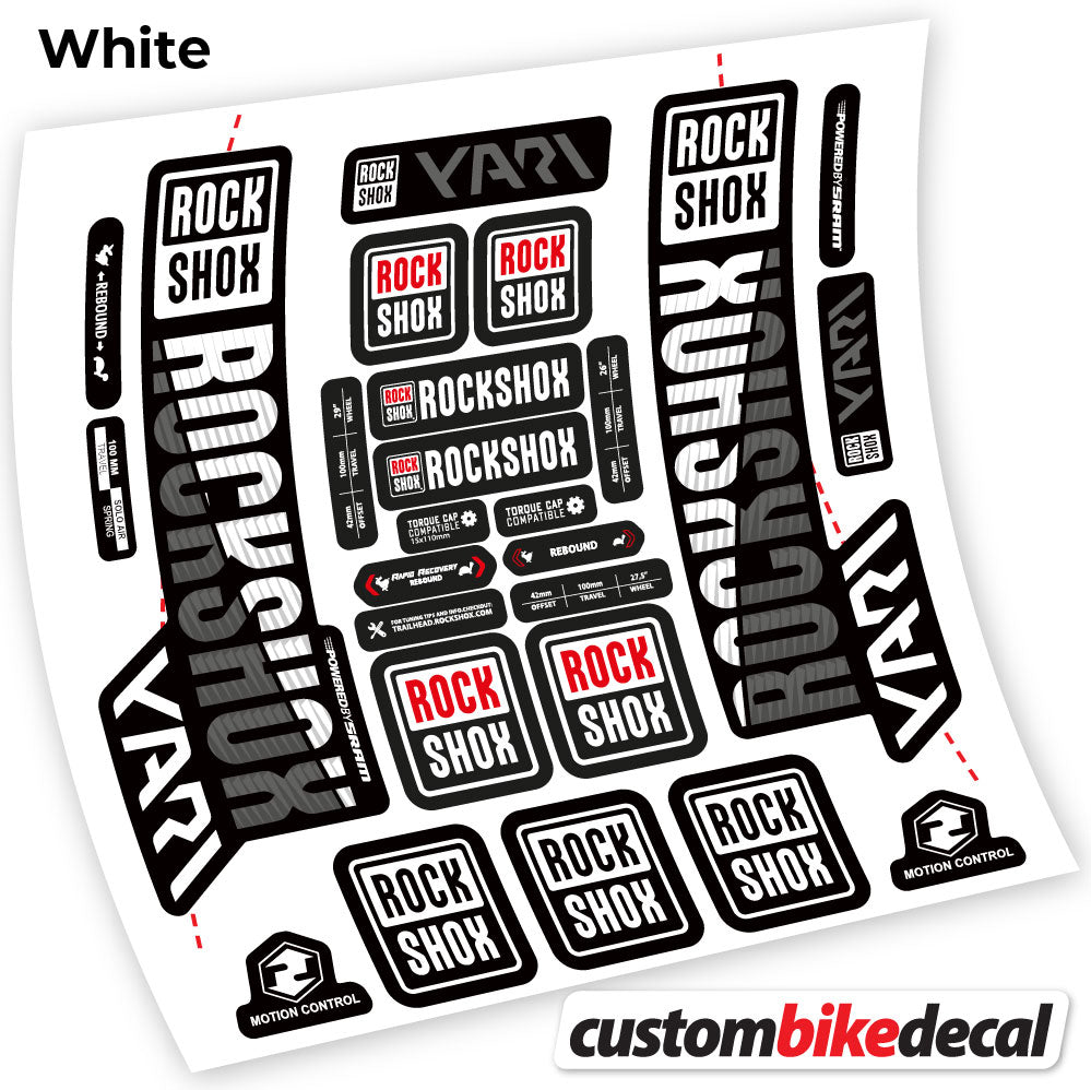 White decal for Rock Shox Yari 2018 fork – bike sticker vinyl