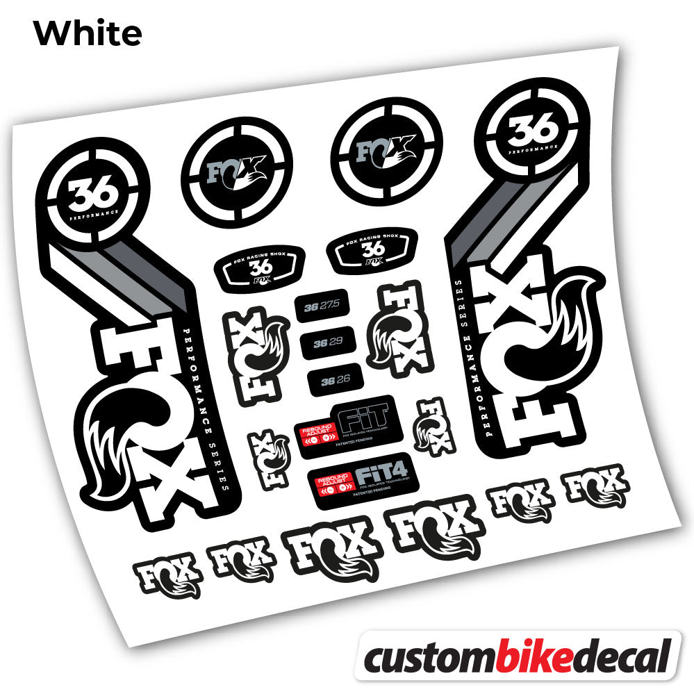White decal for . Fox 36 Performance 2016 fork – bike sticker vinyl