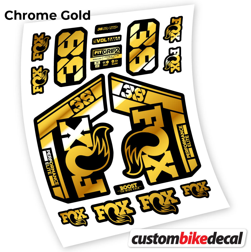 Chrome Gold decal for Fox 38 Performance Elite 2021 fork – bike sticker vinyl