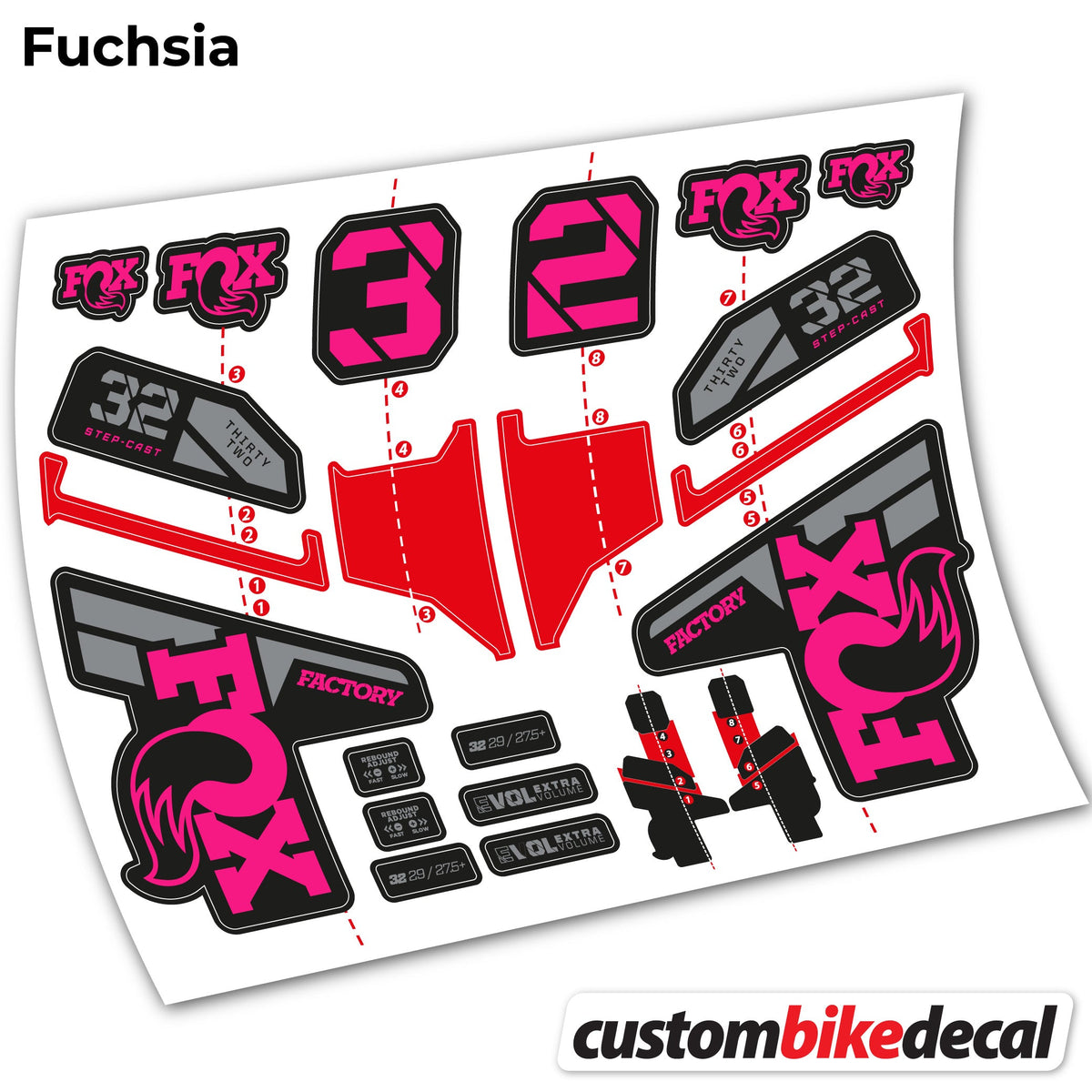 Fuchsia decal for FOX 32 Step Cast Factory Mk2 2021 2022 y 2023 fork – bike sticker vinyl