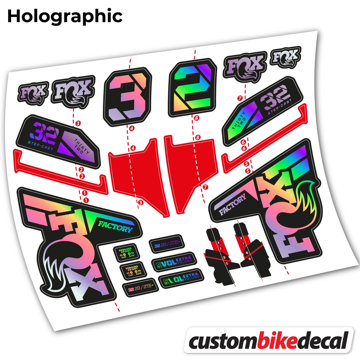 Hollographic decal for FOX 32 Step Cast Factory Mk2 2021 2022 y 2023 fork – bike sticker vinyl