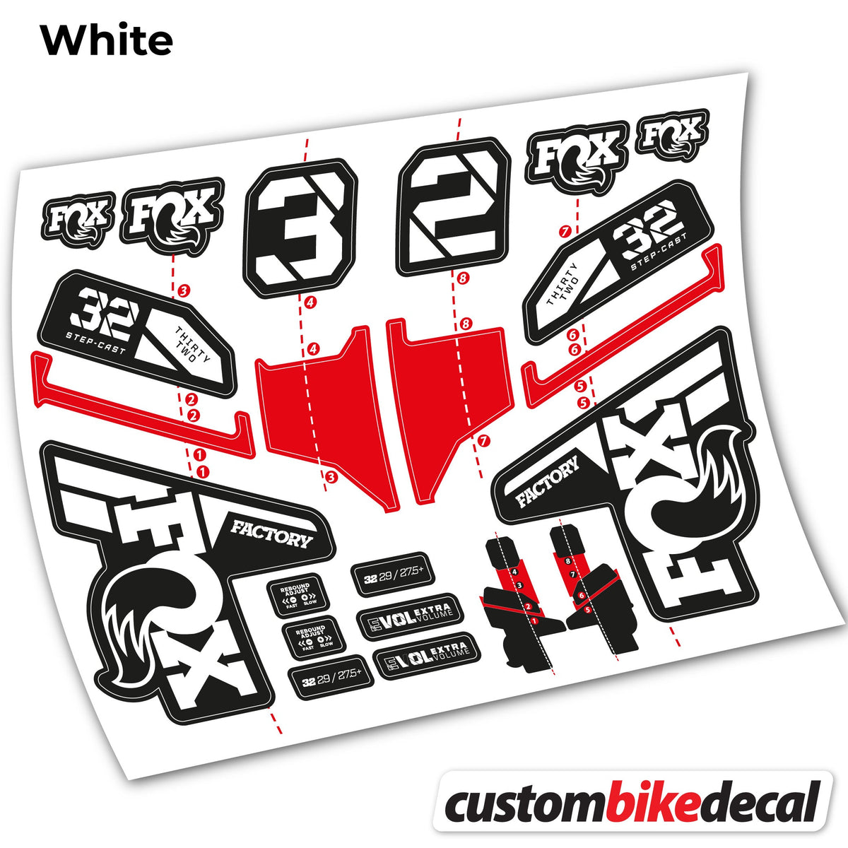 White decal for FOX 32 Step Cast Factory Mk2 2021 2022 y 2023 fork – bike sticker vinyl