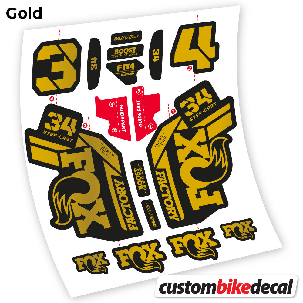 Gold decal for Fox 34 SC Factory 2021 fork – bike sticker vinyl