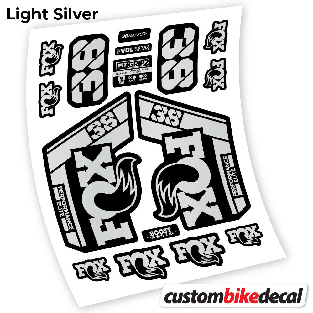 Light Silver decal for Fox 38 Performance Elite 2021 fork – bike sticker vinyl