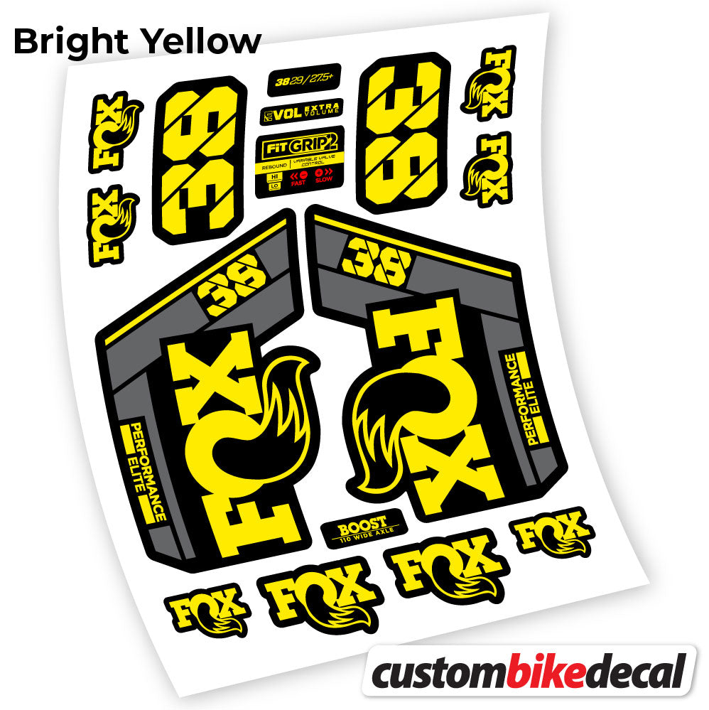 Yellow decal for Fox 38 Performance Elite 2021 fork – bike sticker vinyl