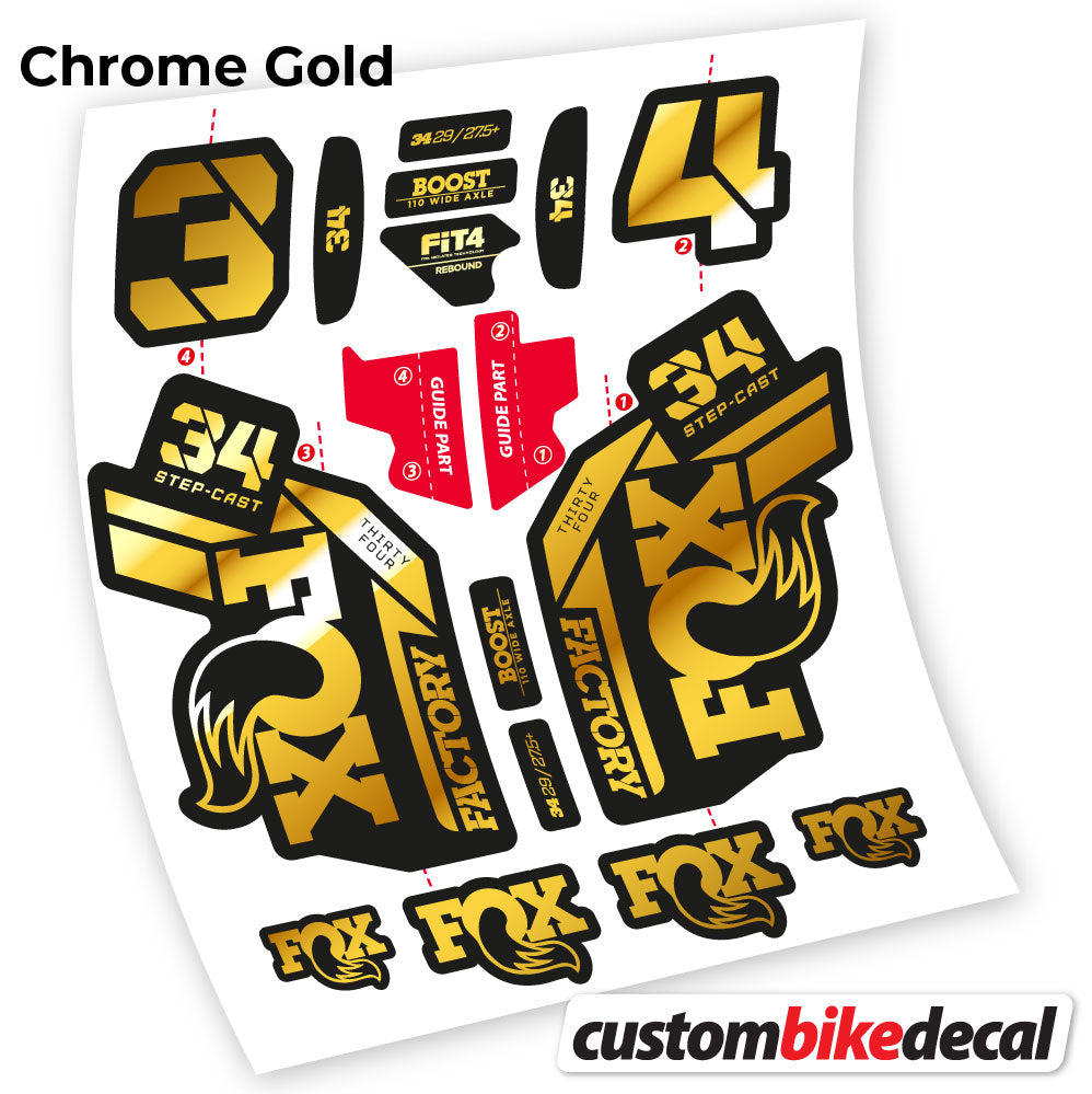 Chrome Gold decal for Fox 34 SC Factory 2021 fork – bike sticker vinyl
