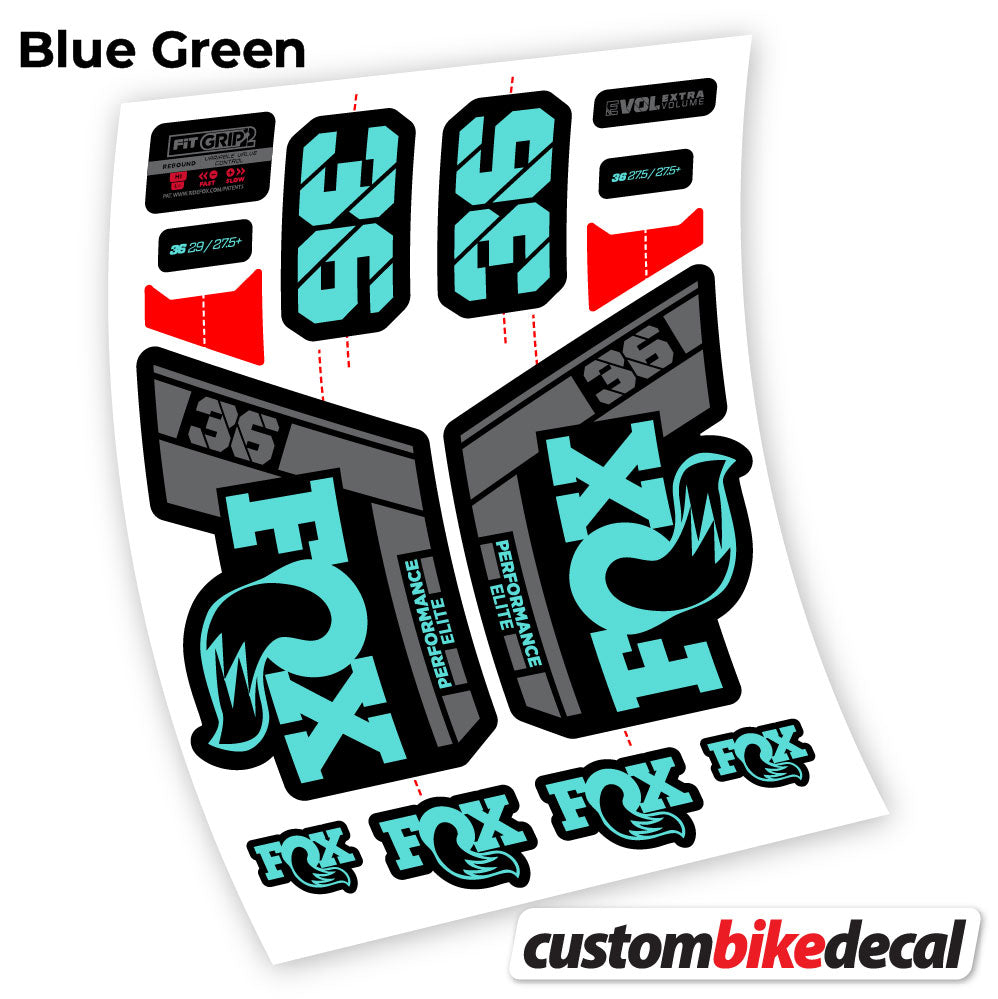 Blue Green decal for Fox 36 Performance Elite 2021 fork – bike sticker vinyl