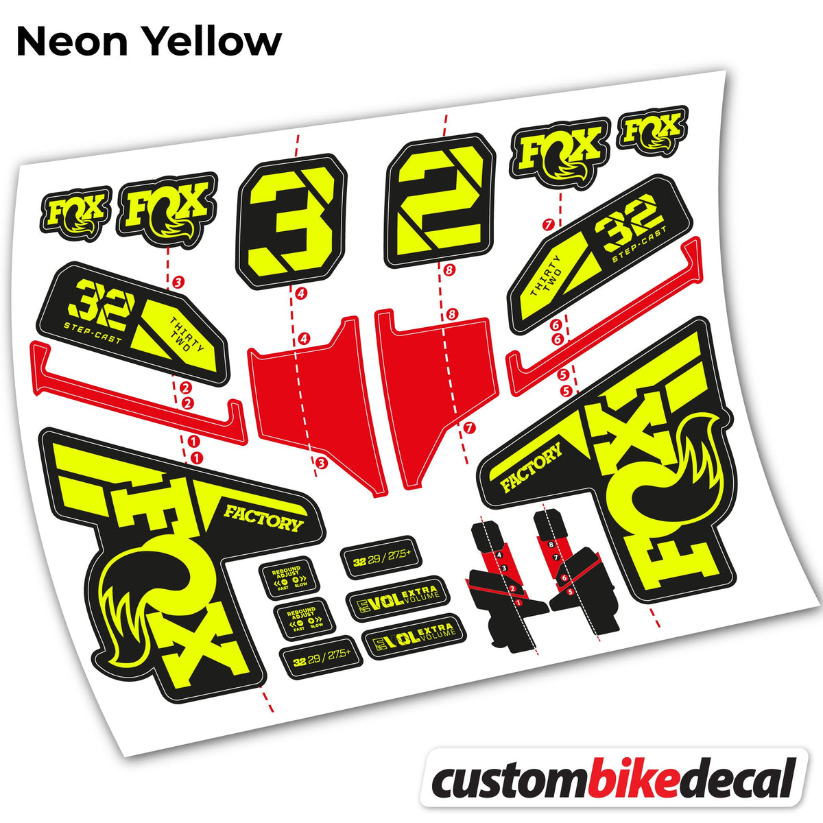 Neon Yellow decal for FOX 32 Step Cast Factory Mk2 2021 2022 y 2023 fork – bike sticker vinyl