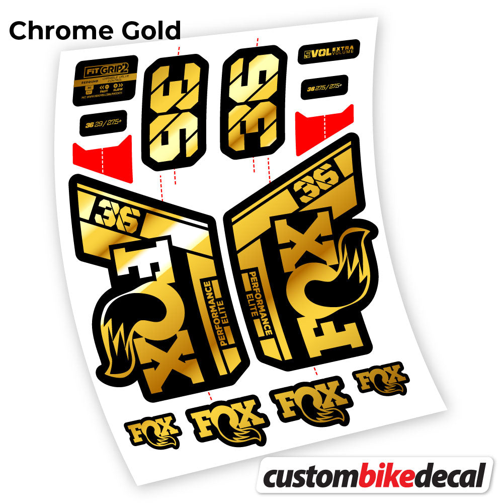 Chrome Gold decal for Fox 36 Performance Elite 2021 fork – bike sticker vinyl