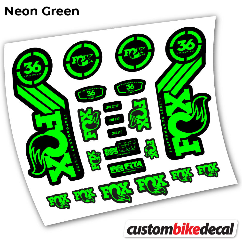 Neon Green decal for . Fox 36 Performance 2016 fork – bike sticker vinyl