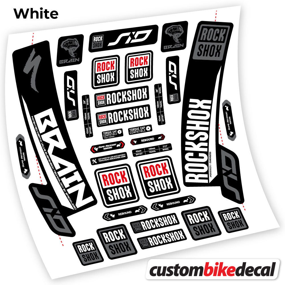 White decal for Rock Shox Sid Brain 2018 fork – bike sticker vinyl