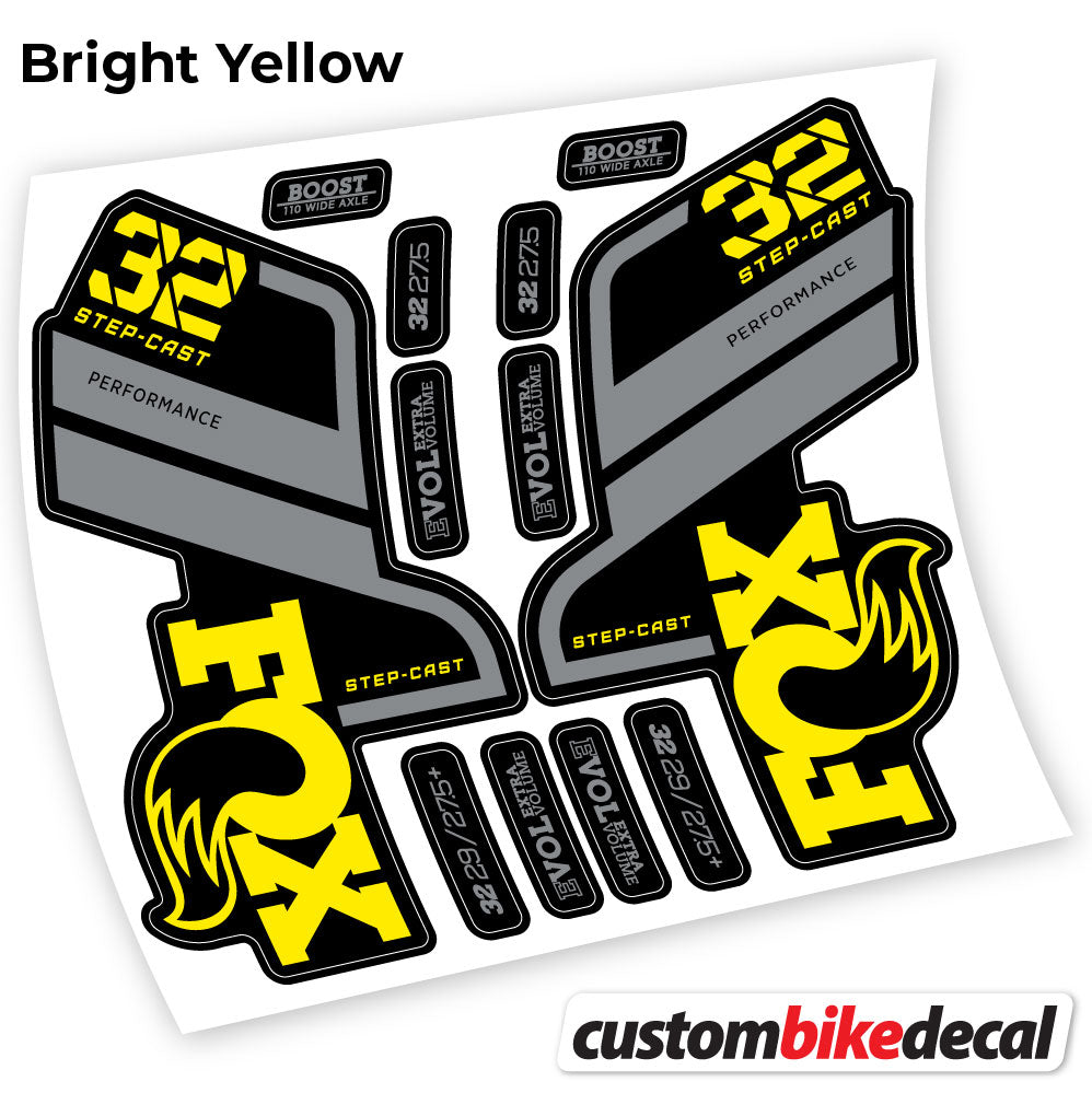 Yellow decal for Fox 32 SC Performance Step Cast 2021 fork – bike sticker vinyl