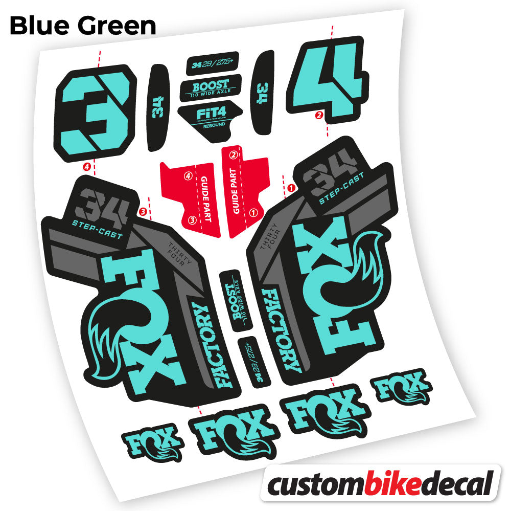 Blue Green decal for Fox 34 SC Factory 2021 fork – bike sticker vinyl
