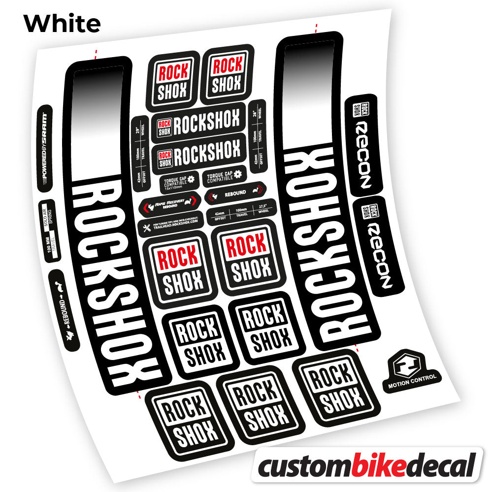 White decal for Rock Shox Recon 2021 fork – bike sticker vinyl