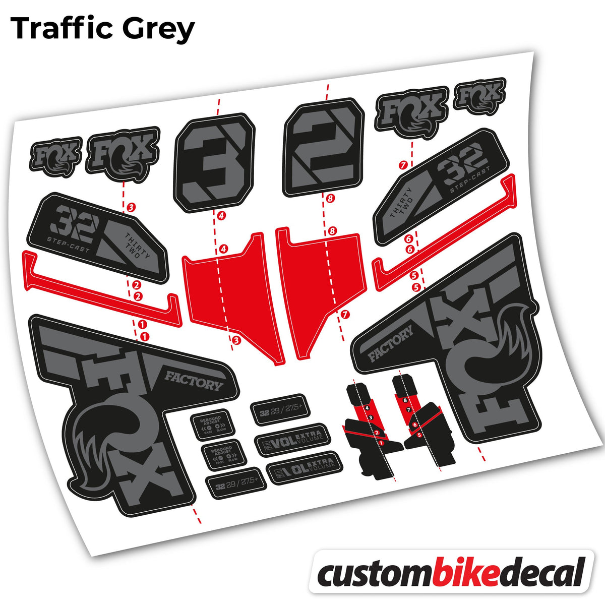 Trac Grey decal for FOX 32 Step Cast Factory Mk2 2021 2022 y 2023 fork – bike sticker vinyl