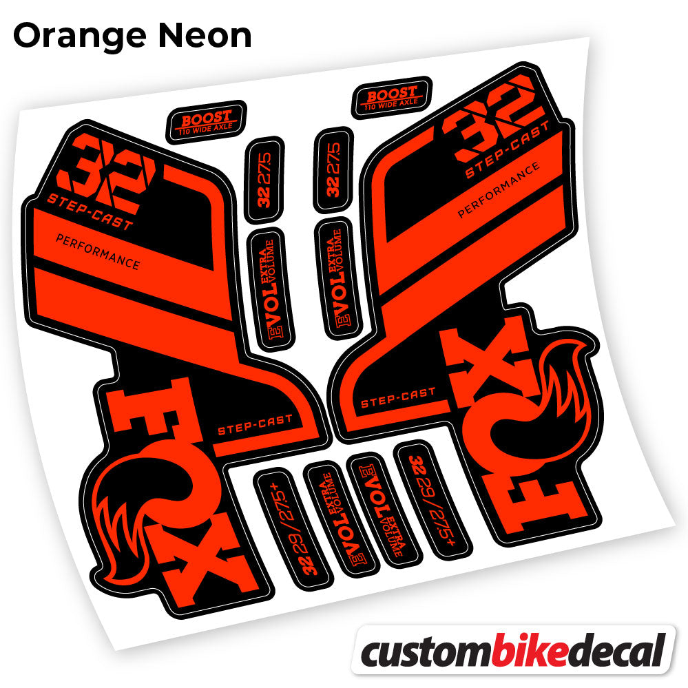 Orange Neon decal for Fox 32 SC Performance Step Cast 2021 fork – bike sticker vinyl