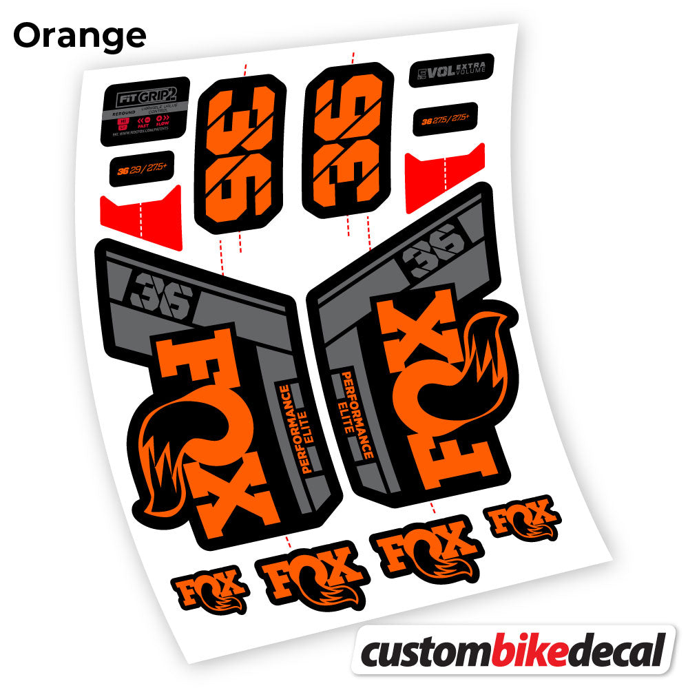 Orange decal for Fox 36 Performance Elite 2021 fork – bike sticker vinyl