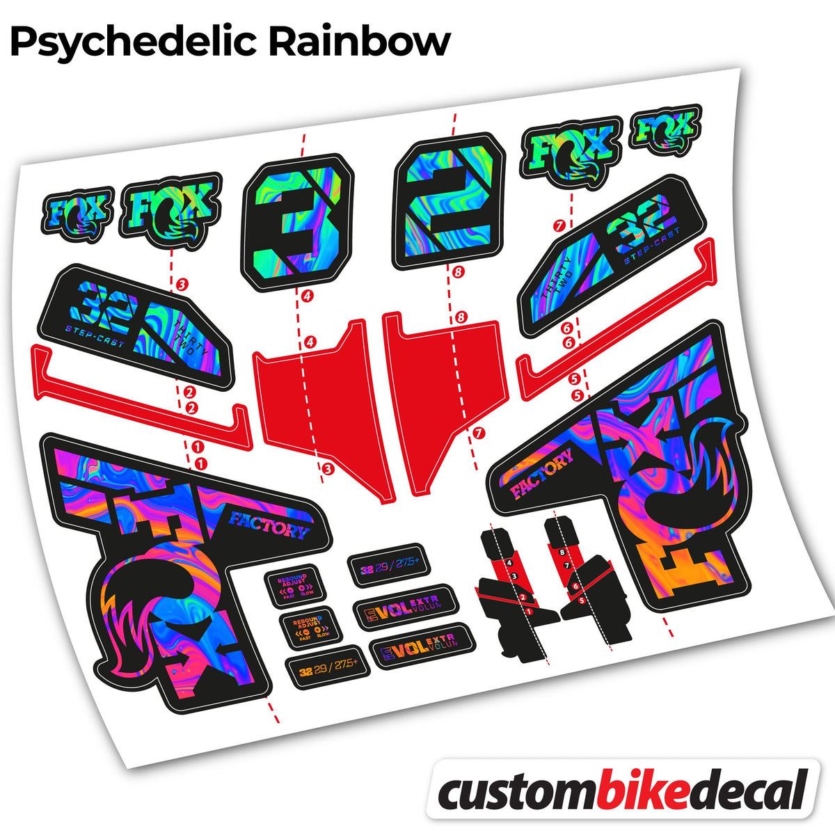 Psychedelic  Rainbow decal for FOX 32 Step Cast Factory Mk2 2021 2022 y 2023 fork – bike sticker vinyl