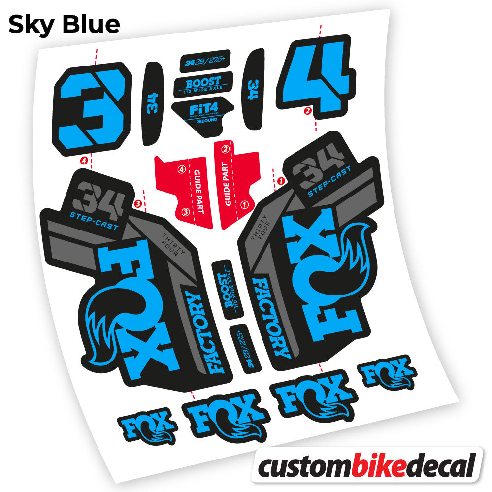 Sky Blue decal for Fox 34 SC Factory 2021 fork – bike sticker vinyl