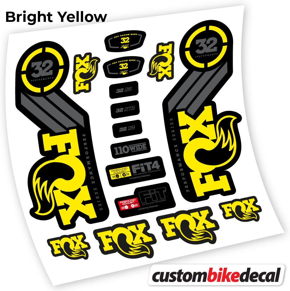 Yellow decal for Fox 32 Performance 2016 fork – bike sticker vinyl