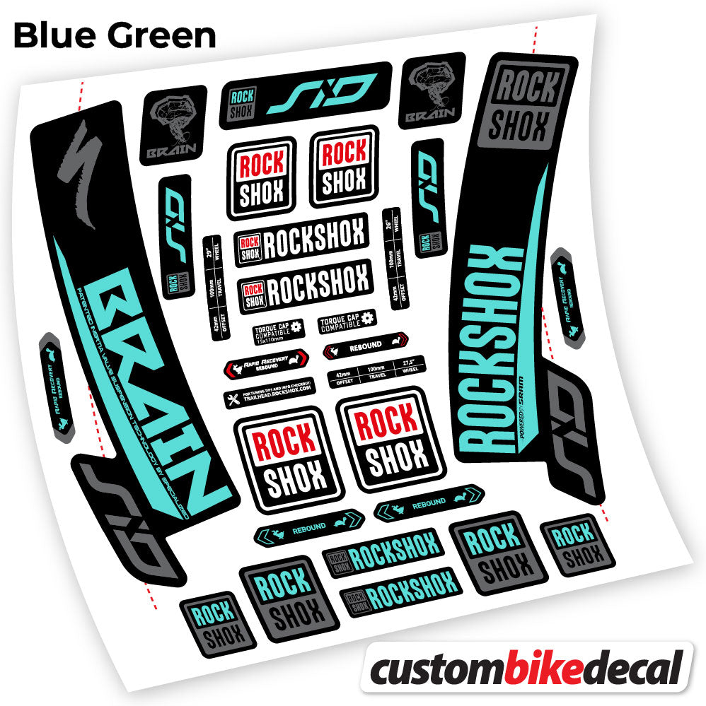 Blue Green decal for Rock Shox Sid Brain 2018 fork – bike sticker vinyl