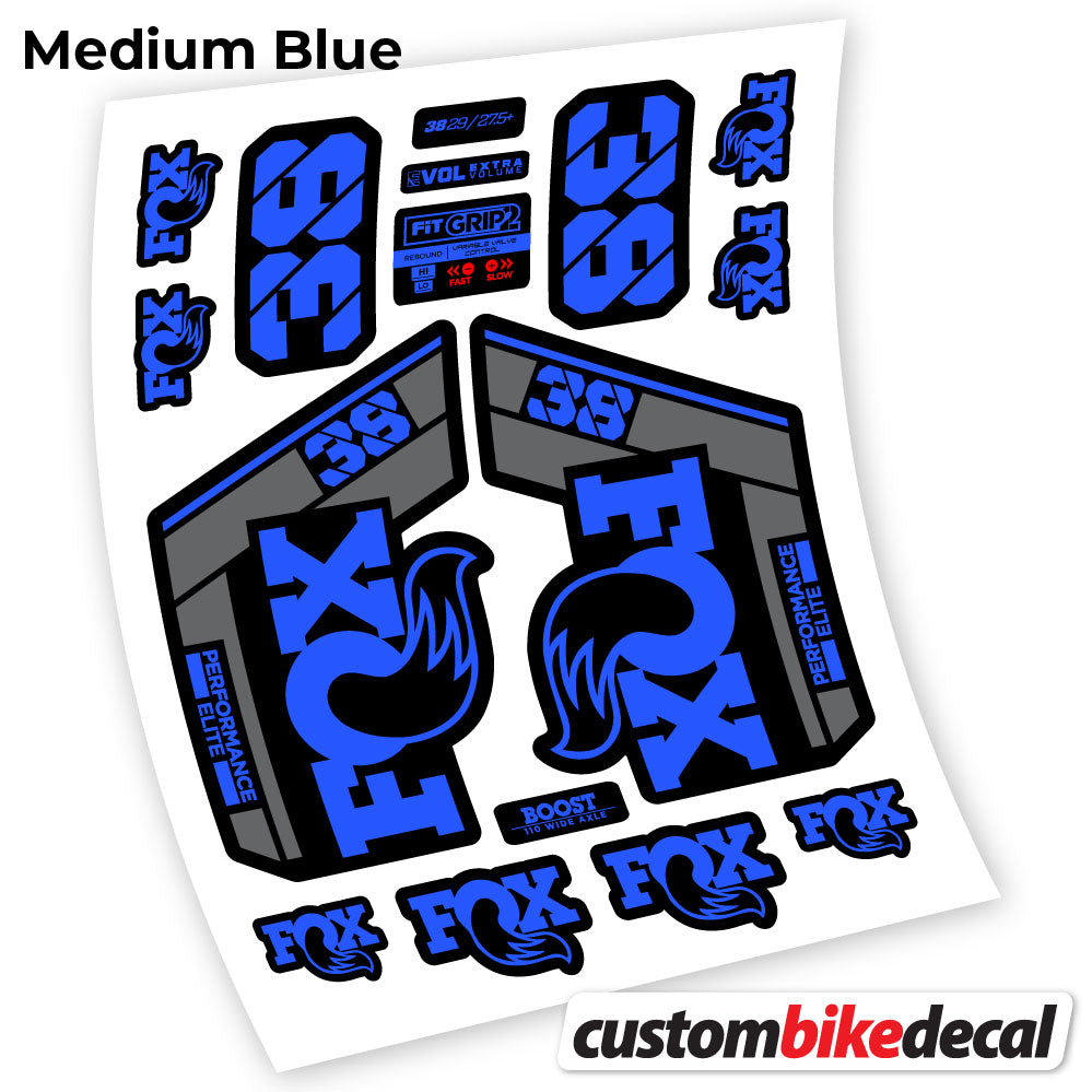 Medium Blue decal for Fox 38 Performance Elite 2021 fork – bike sticker vinyl