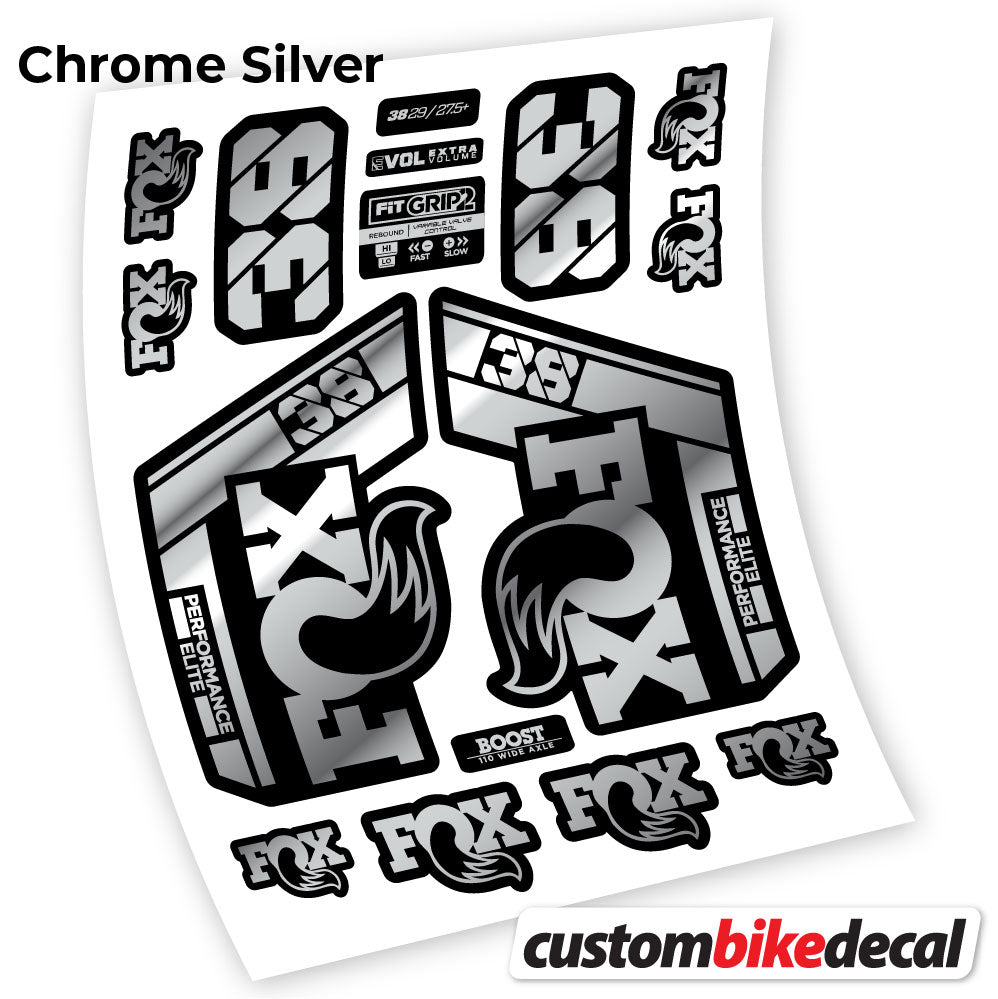 Chrome Silver decal for Fox 38 Performance Elite 2021 fork – bike sticker vinyl