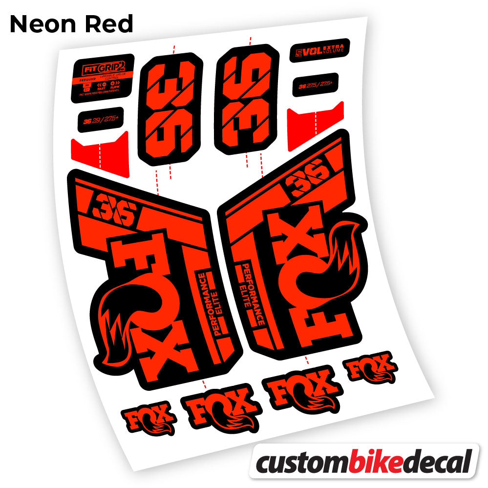 Neon Red decal for Fox 36 Performance Elite 2021 fork – bike sticker vinyl