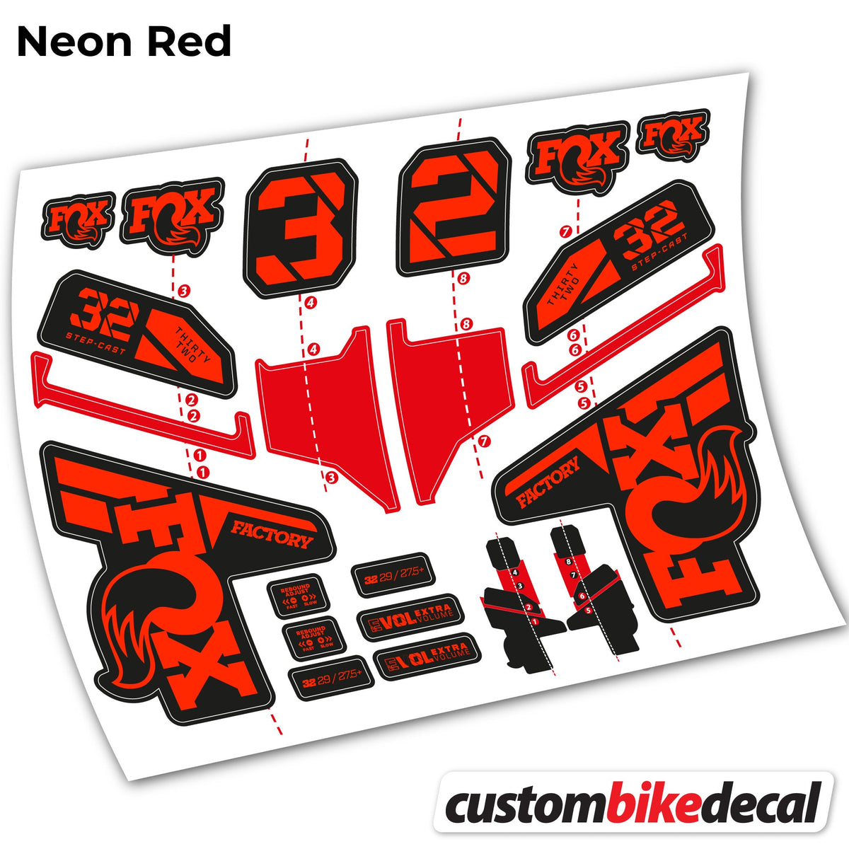 Neon Red decal for FOX 32 Step Cast Factory Mk2 2021 2022 y 2023 fork – bike sticker vinyl
