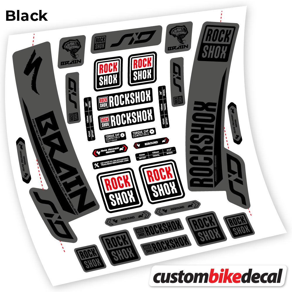 Matte Black+Gloss Black decal for Rock Shox Sid Brain 2018 fork – bike sticker vinyl