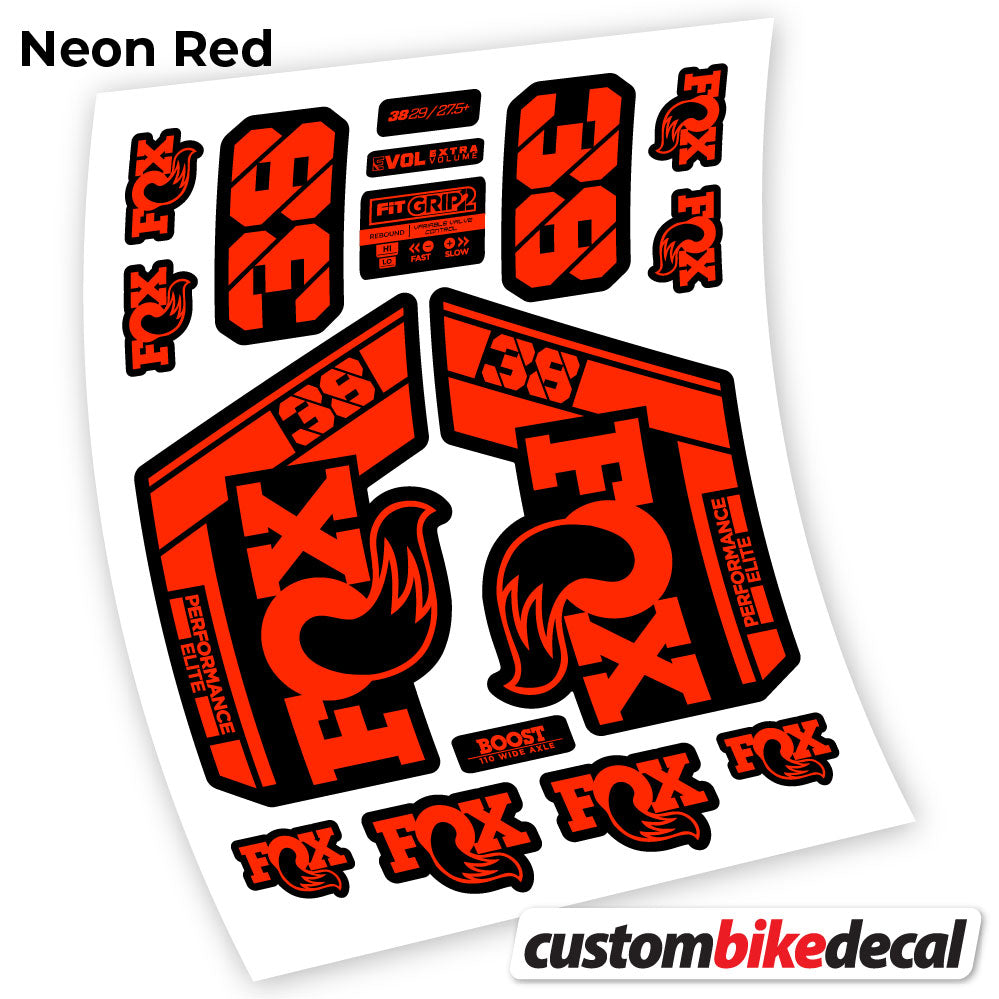 Neon Red decal for Fox 38 Performance Elite 2021 fork – bike sticker vinyl