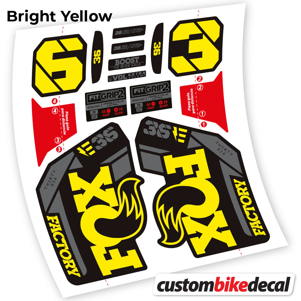 Yellow decal for Fox E-Bike Factory 2021 fork – bike sticker vinyl