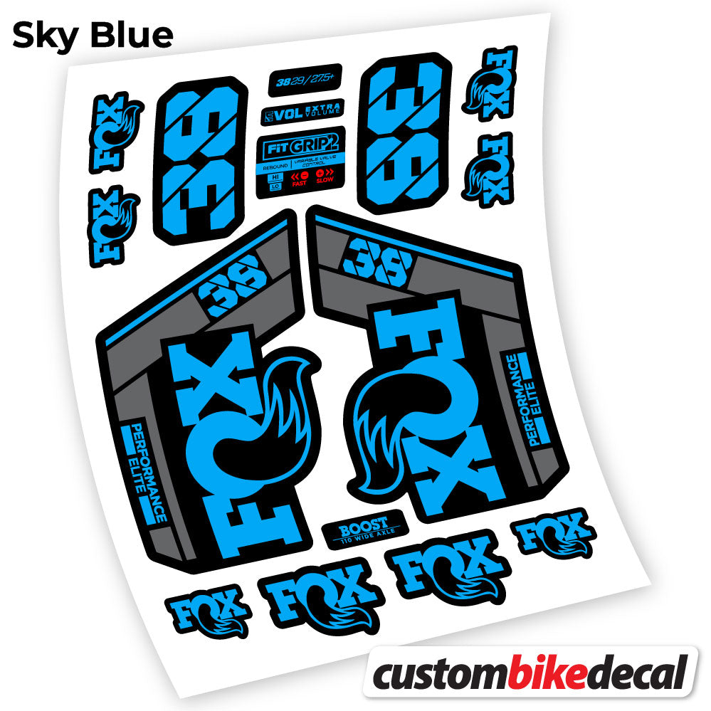 Sky Blue decal for Fox 38 Performance Elite 2021 fork – bike sticker vinyl
