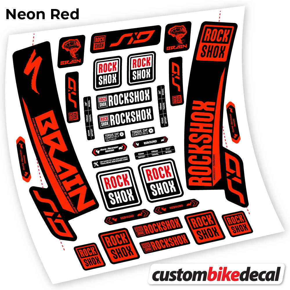 Neon Red decal for Rock Shox Sid Brain 2018 fork – bike sticker vinyl