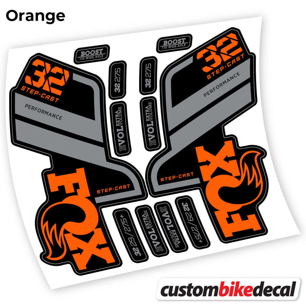 Orange decal for Fox 32 SC Performance Step Cast 2021 fork – bike sticker vinyl