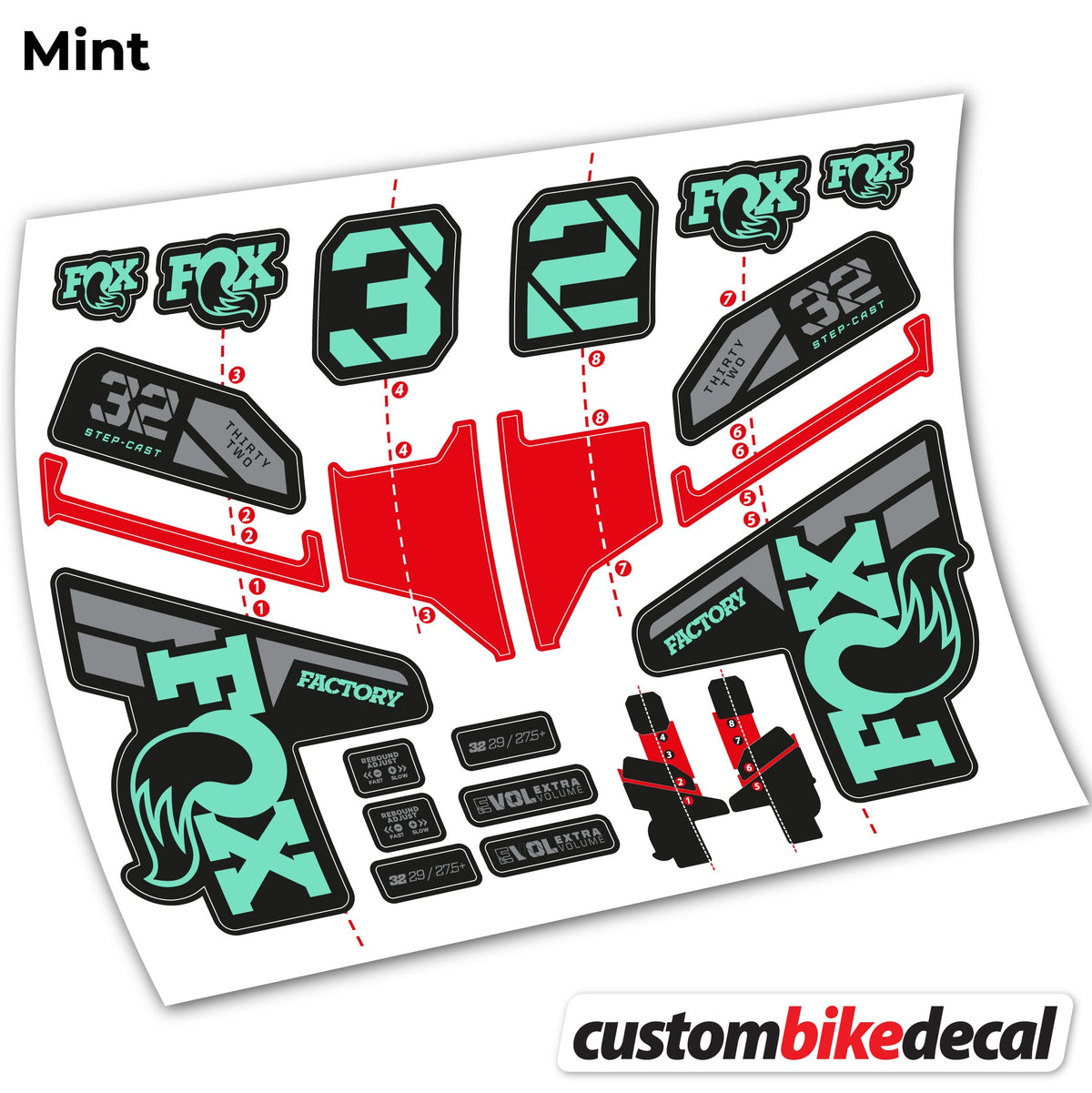 Mint decal for FOX 32 Step Cast Factory Mk2 2021 2022 y 2023 fork – bike sticker vinyl