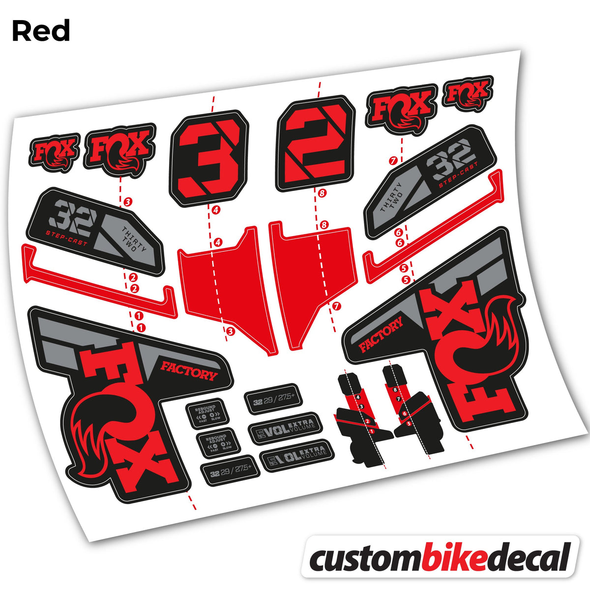 Red decal for FOX 32 Step Cast Factory Mk2 2021 2022 y 2023 fork – bike sticker vinyl