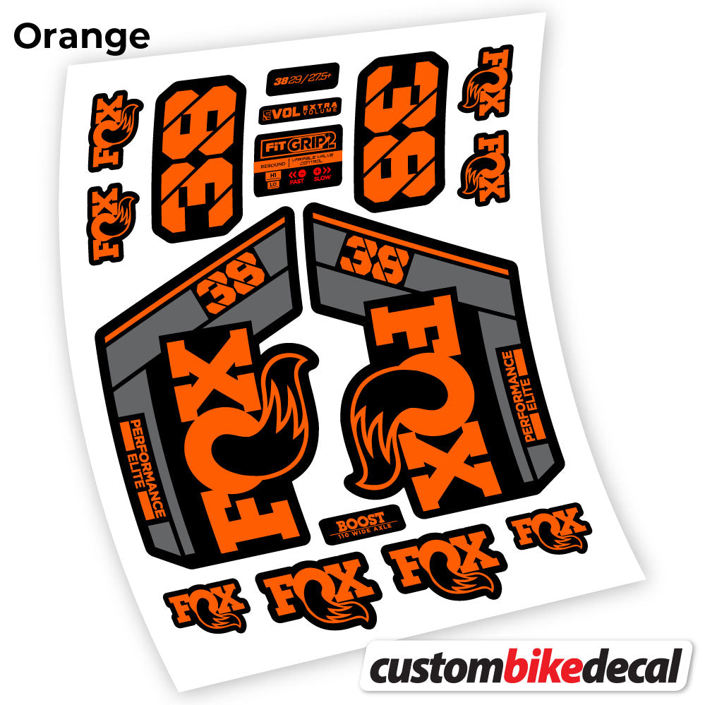 Orange decal for Fox 38 Performance Elite 2021 fork – bike sticker vinyl