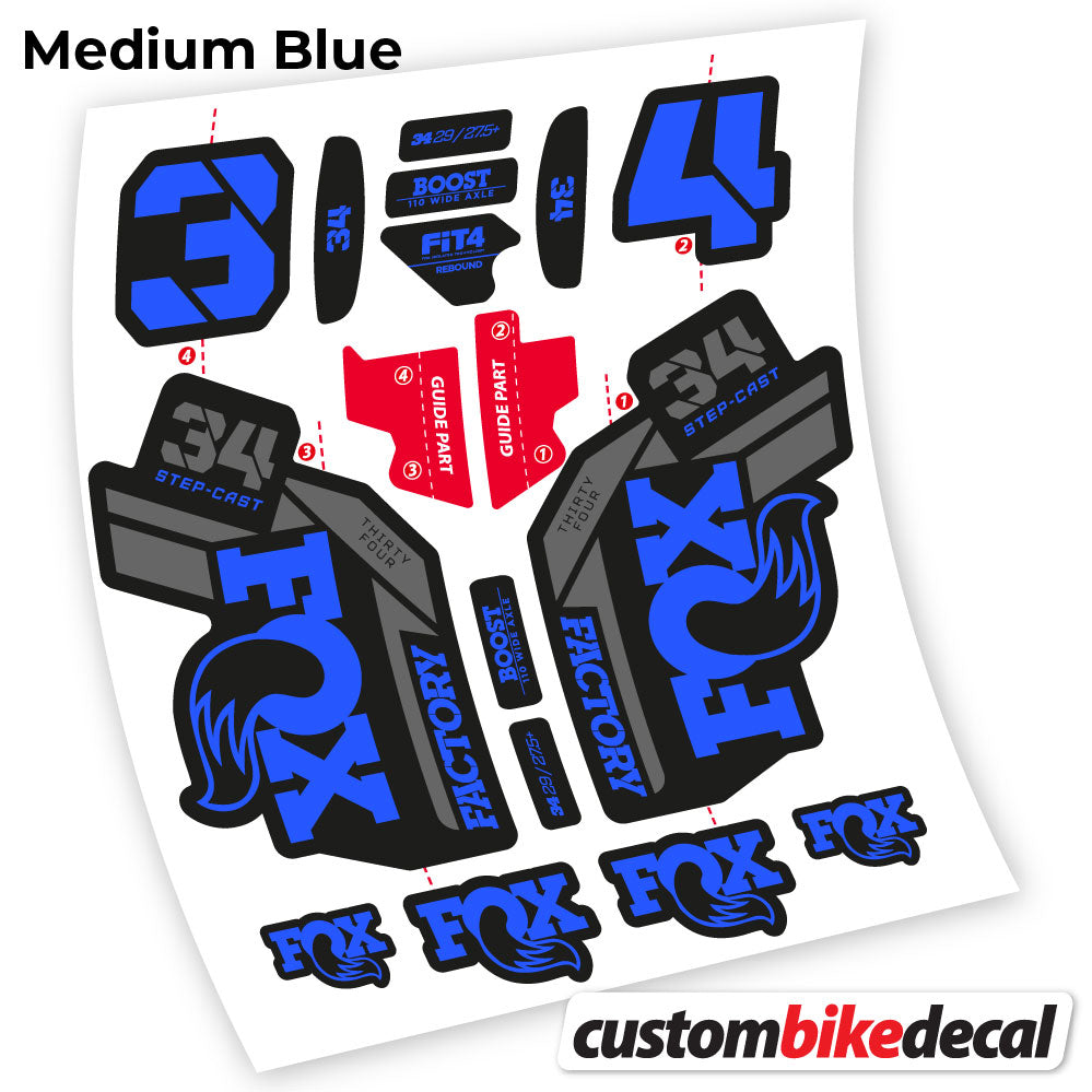 Medium Blue decal for Fox 34 SC Factory 2021 fork – bike sticker vinyl