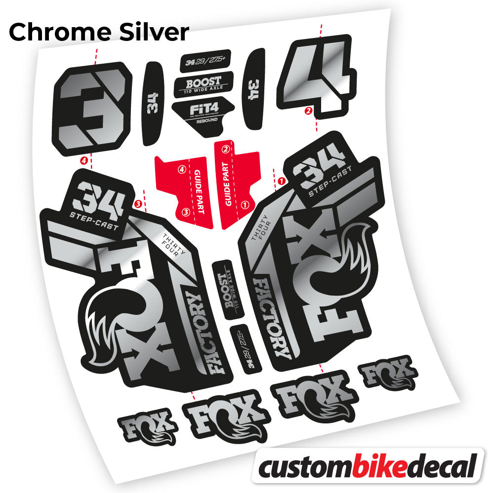 Chrome Silver decal for Fox 34 SC Factory 2021 fork – bike sticker vinyl