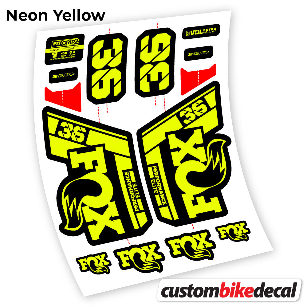 Neon Yellow decal for Fox 36 Performance Elite 2021 fork – bike sticker vinyl