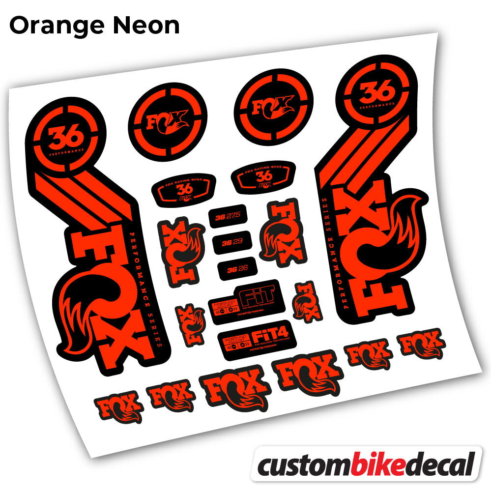 Orange Neon decal for . Fox 36 Performance 2016 fork – bike sticker vinyl