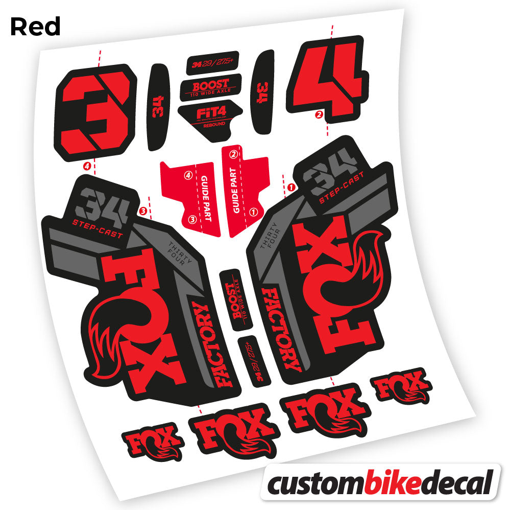 Red decal for Fox 34 SC Factory 2021 fork – bike sticker vinyl