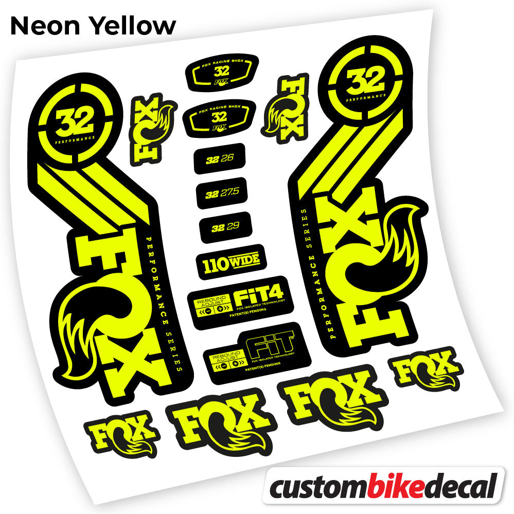 Neon Yellow decal for Fox 32 Performance 2016 fork – bike sticker vinyl